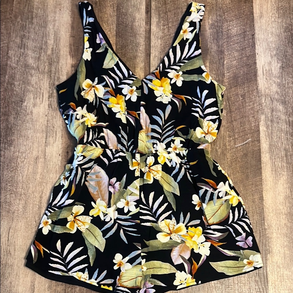 Tropical Floral Black Romper